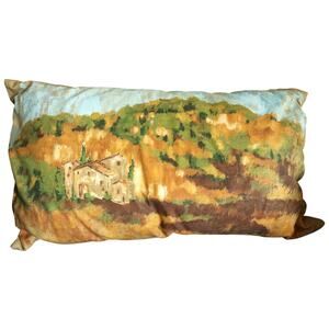 Vintage Pottery Barn Cotton LINEN Countryside Lumbar Pillow Decorative Village